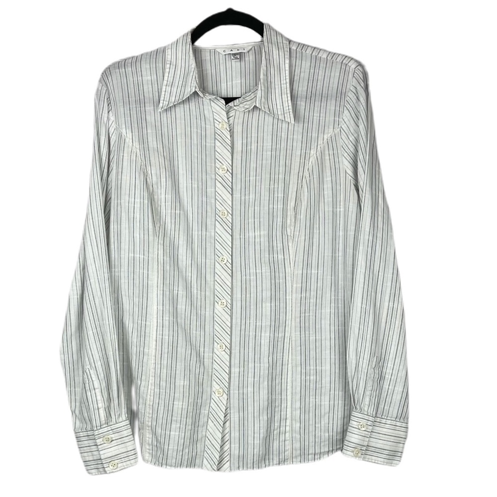 Long Sleeve Fitted Pin Stripe Blouse with Button Front Size Large
